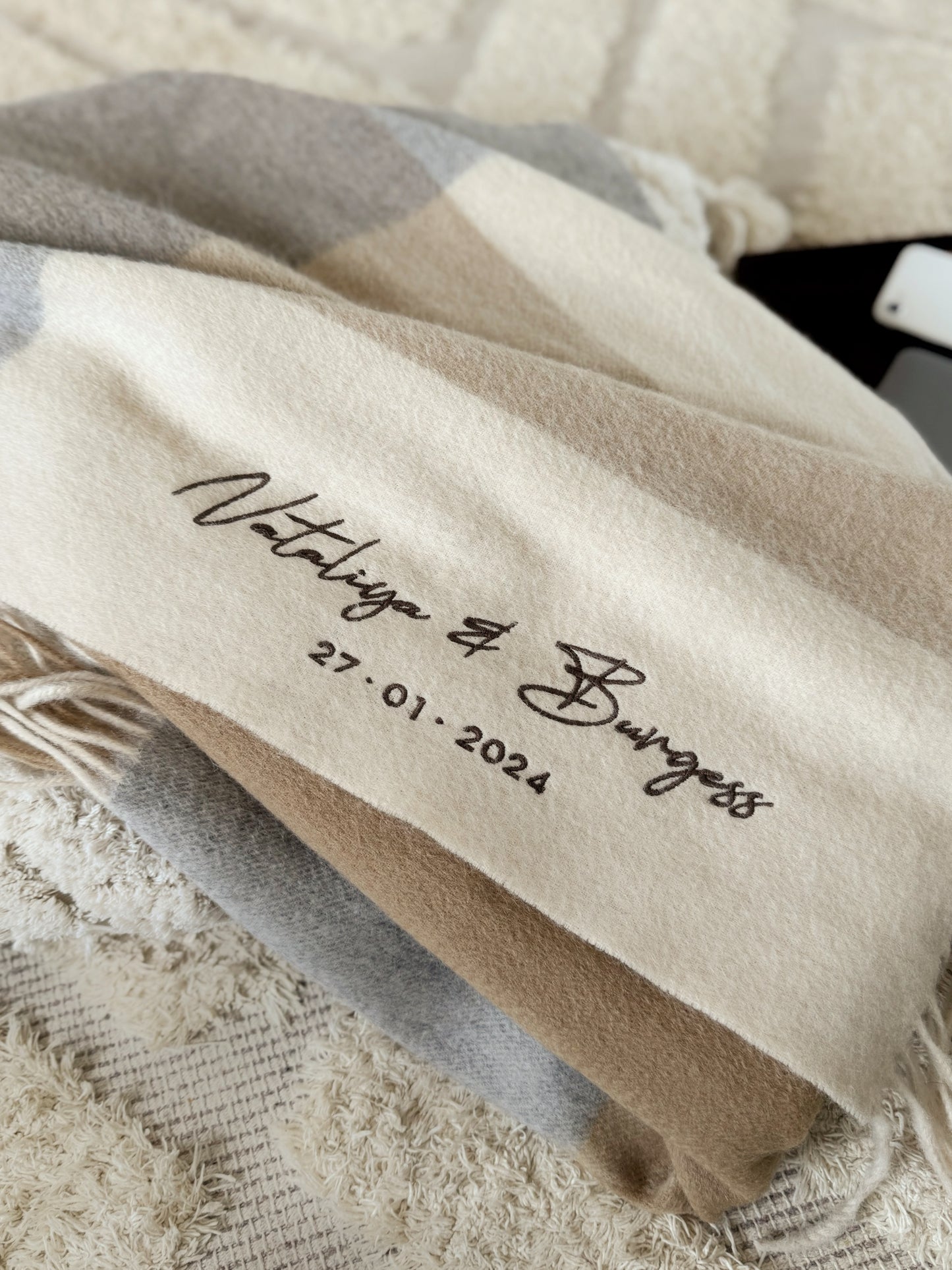 Personalized Wedding or Anniversary Embroidered Scarf