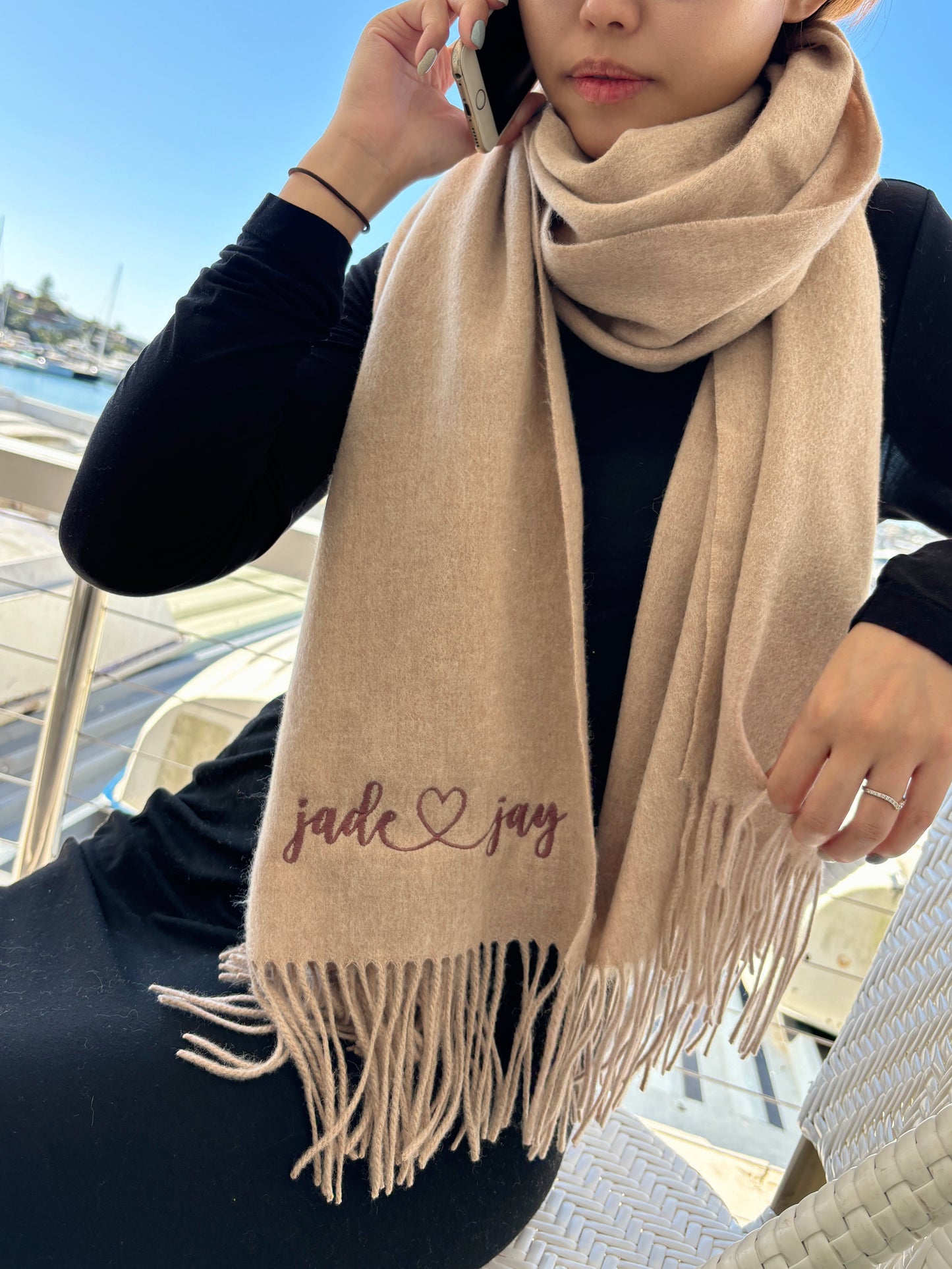 Personalized Lamb Wool Scarf with Love Heart Symbol