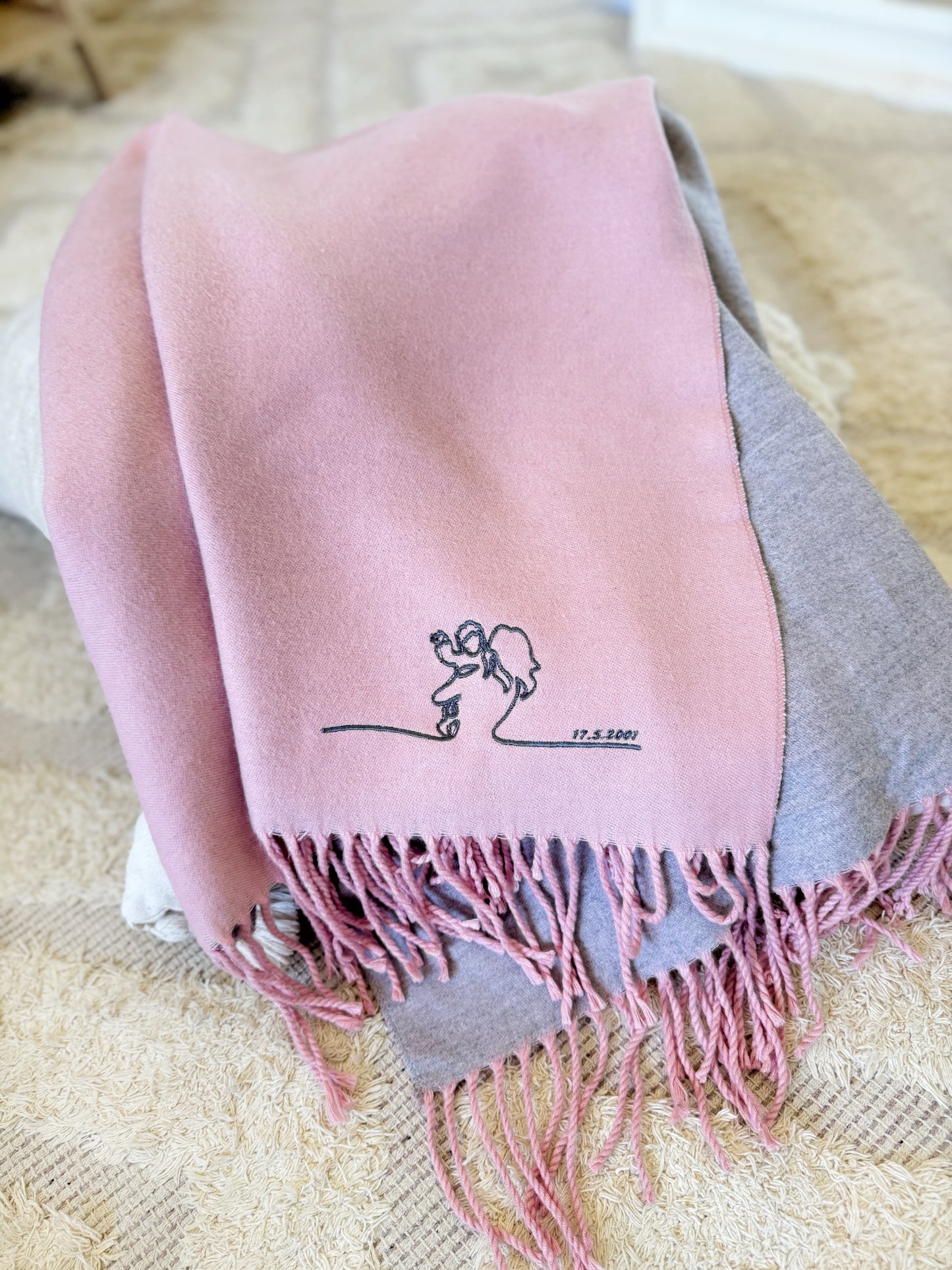 Personalized Mum and Child Embroidered Scarf