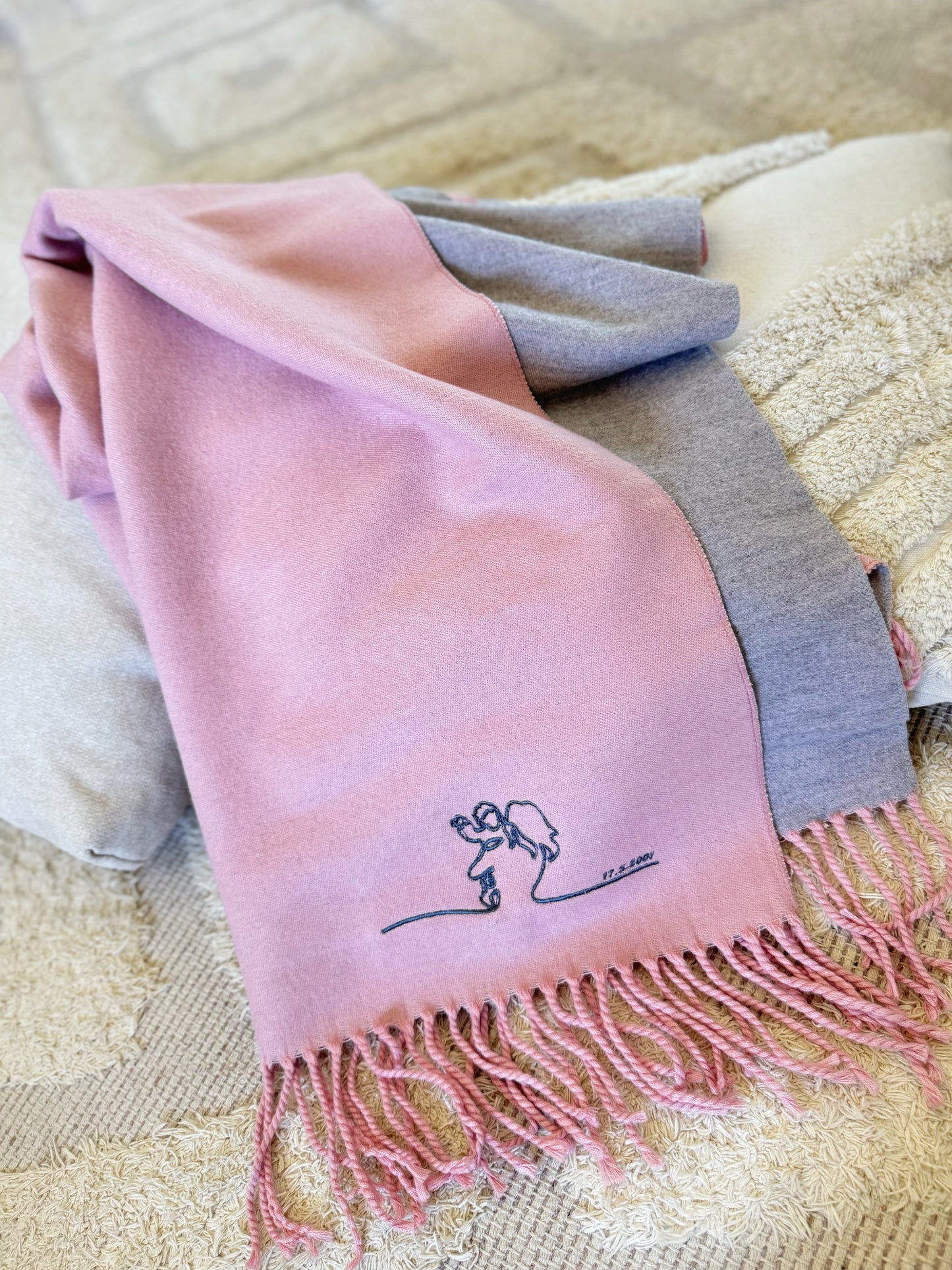 Personalized Mum and Child Embroidered Scarf